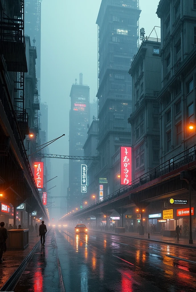 Photographic grade,Movie quality,Game CG wallpaper,A Hong Kong Cyber City in the Rain