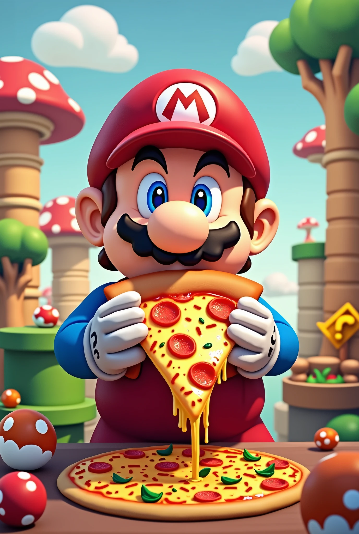 Super Mario eats pizza