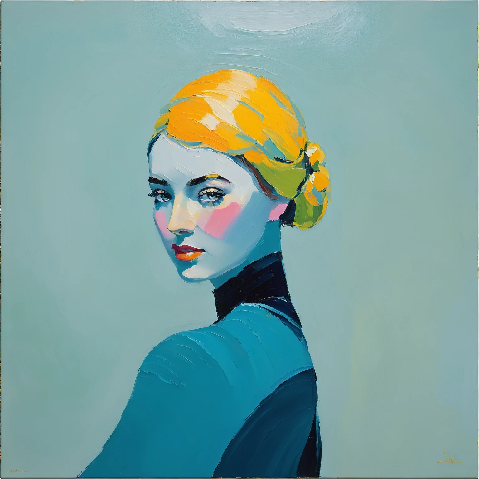 Woman by Pool Canvas Wall Art Impressionist Oil