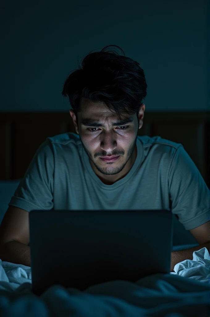 Un homme qui pleure à cause d'une relation à distance sur internet