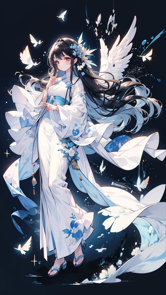 Full body illustration, Vietnam theme, white Ao dai (Vietnam), 🇻🇳, Black hair, hair flying in wind, winner pixiv contest, 