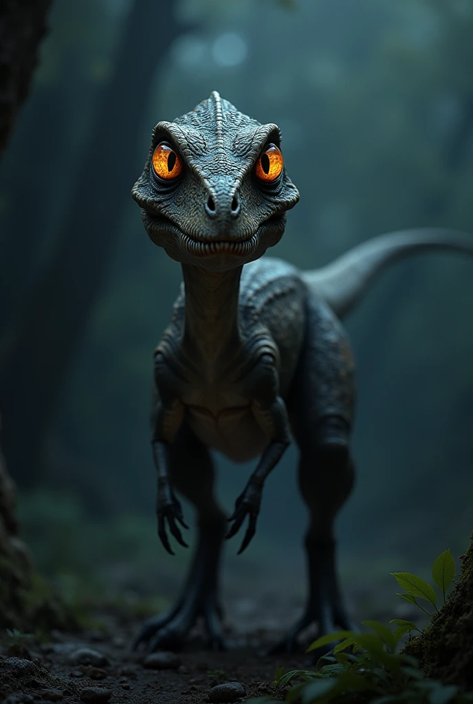 Velociraptor having large eyes compared to their skull size with night vision