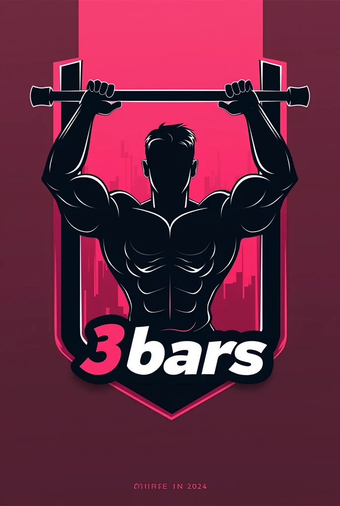 emblem of a football club called 3 bars, created in 2024, with the colors black and pink, use a man doing pull-ups, and written lll bars