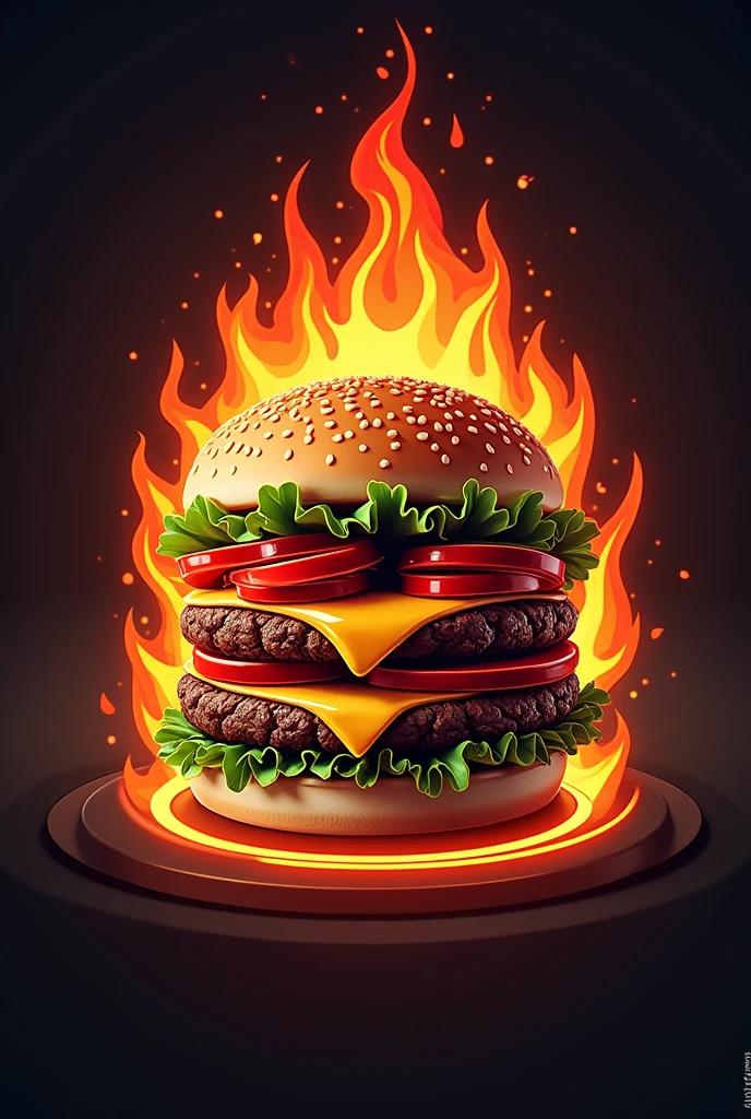 create a burger logo with fire ,  the name of the business The Elite fast food, with the slogan "Elite flavor, unparalleled quality."