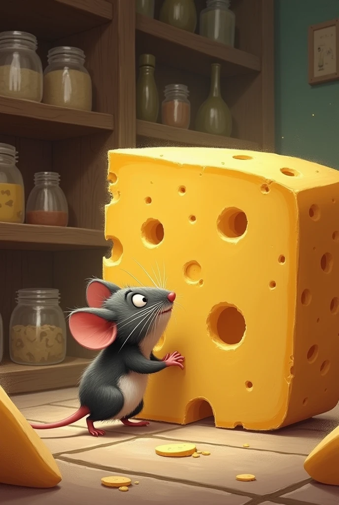 However, when he tried to move the cheese and found that it was too big and heavy for the mouse alone
