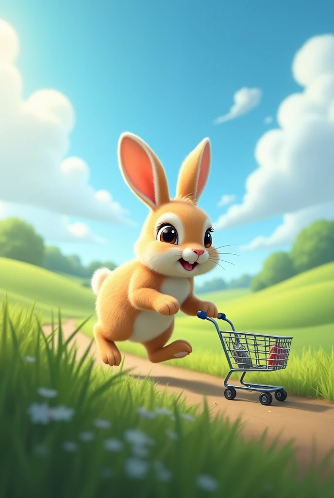 Rabbit running with shopping cart Logo
