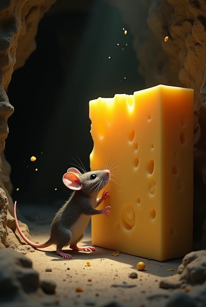 However, when he tried to move the cheese and found that it was too big and heavy for him to bear in the cave