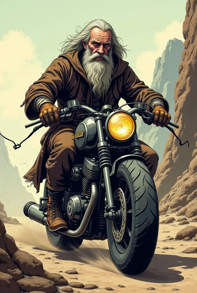 Design of a hermit on a custom motorcycle for logo 