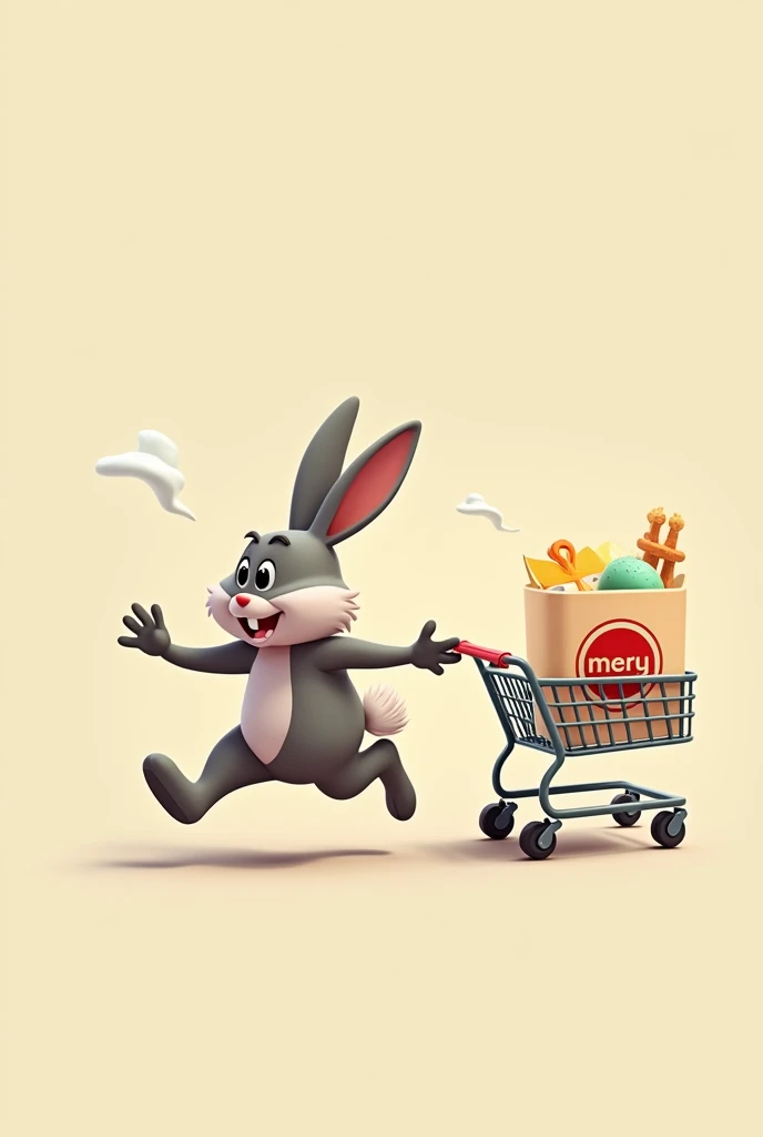 Running rabbit with shopping cart logo in 2d