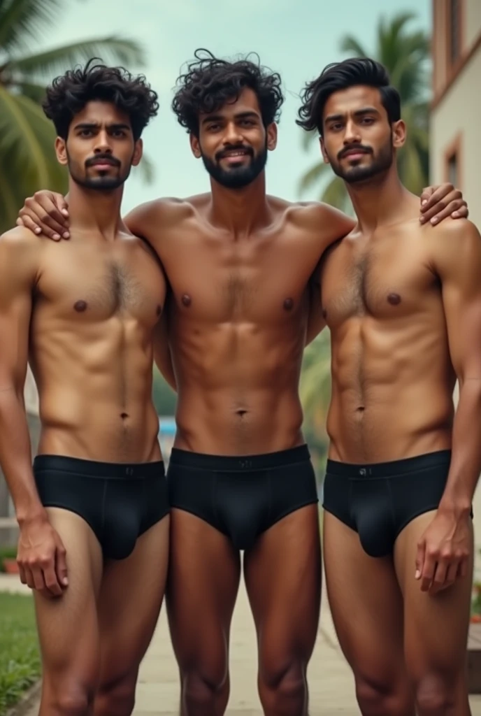 A 28 years Indian boy with 2 friend both are in tank top under vest and were Indian Lux classic black trunk underwear