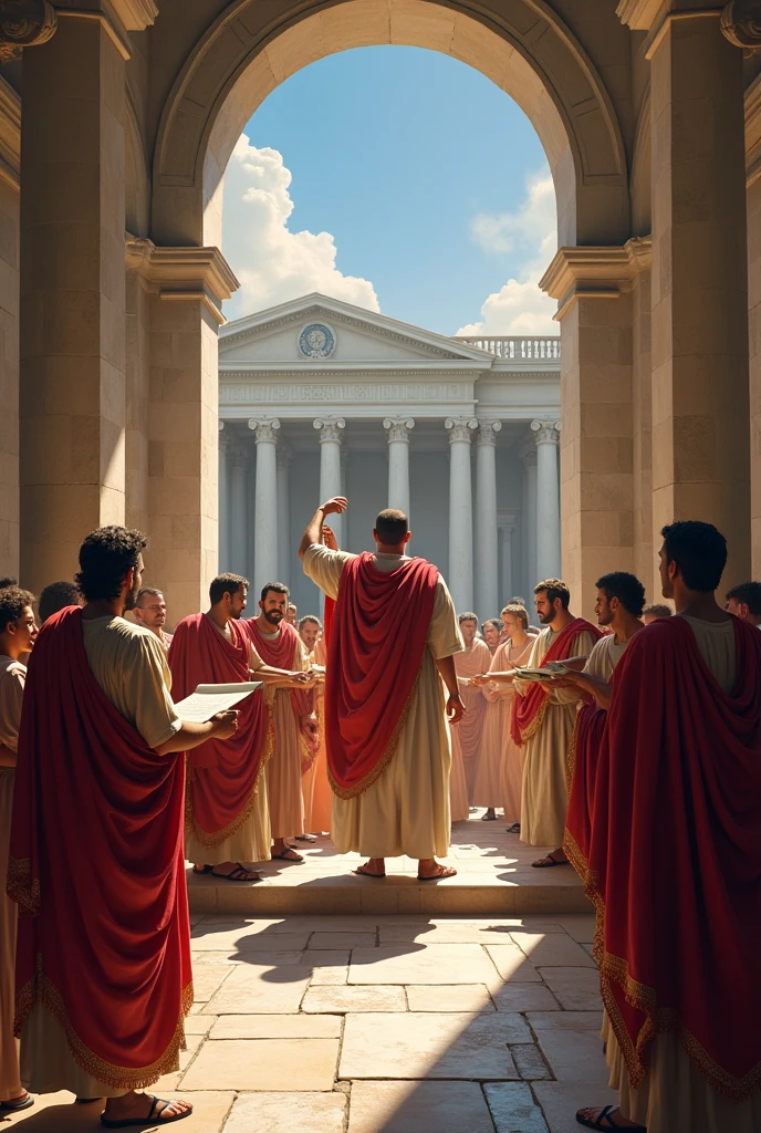 create a horizontal image with the execution of sentences, especially regarding debts, related to Roman law.
