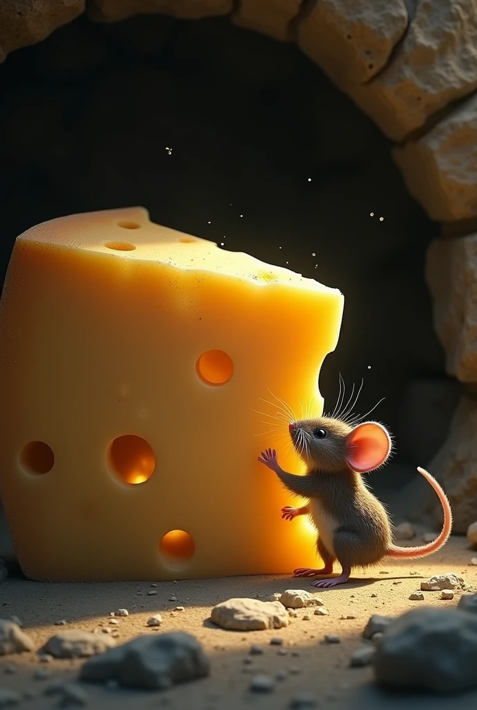 However, when he tried to move the cheese and found that it was too big and heavy for him to bear in the cave