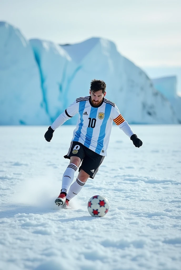 Photo of Messi in Antarctica taking a penalty 