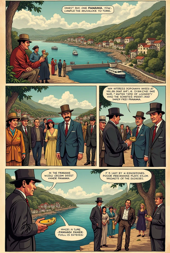 Socio-economic impact of Panama with the United States illustrated in a period comic
