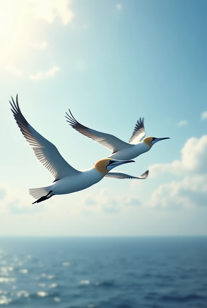 Two gannets flying