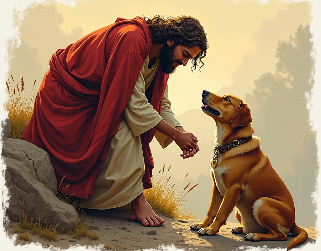 reinterpretation of Michelangelo's painting, with the work “The Creation of Adam” for a graphic production. The proposal for the reinterpretation is to replace the God or man in the work with a dog., for this dog to touch the man or the God in heaven