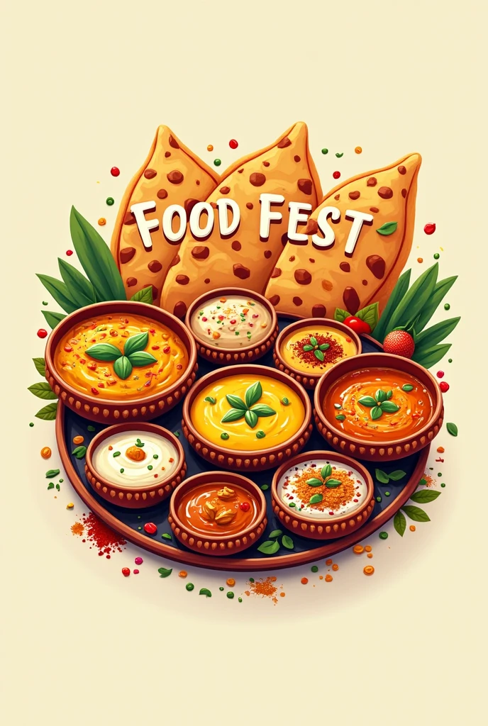 Food fest logo made with Indian foods write Food Fest on top of the food