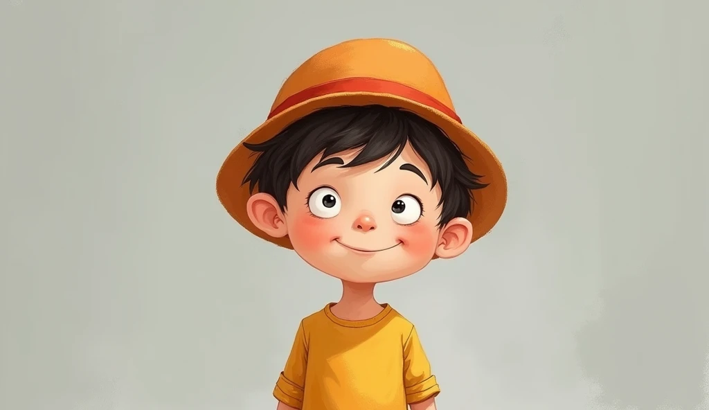 sketch a cartoon boy wearing hat and shirt background is gray color, oil painting effect