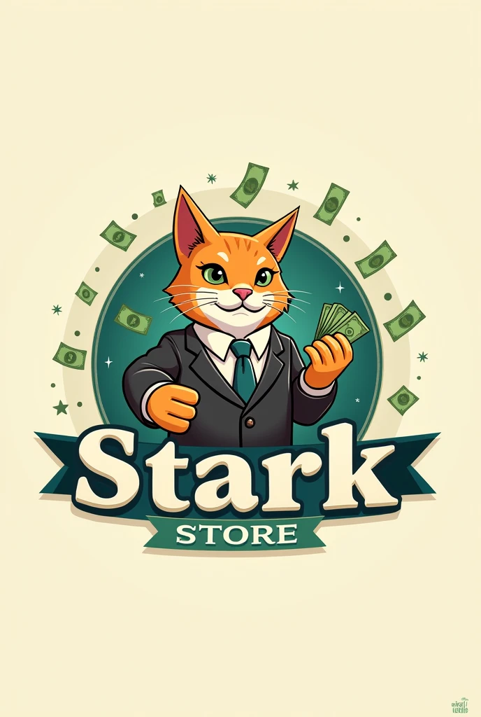 Generate a Logo for Discord with the name StarK Store and a supermarket cart,money and etc. put a rich cat or uncle scrooge