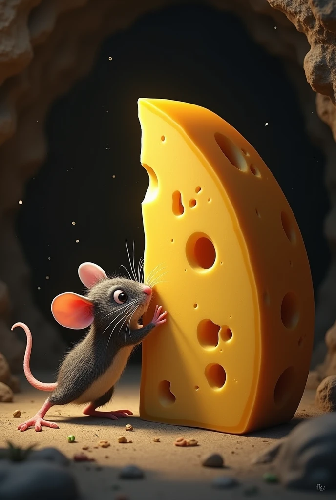 However, when he tried to move the cheese and found that it was too big and heavy for him to bear in the cave 