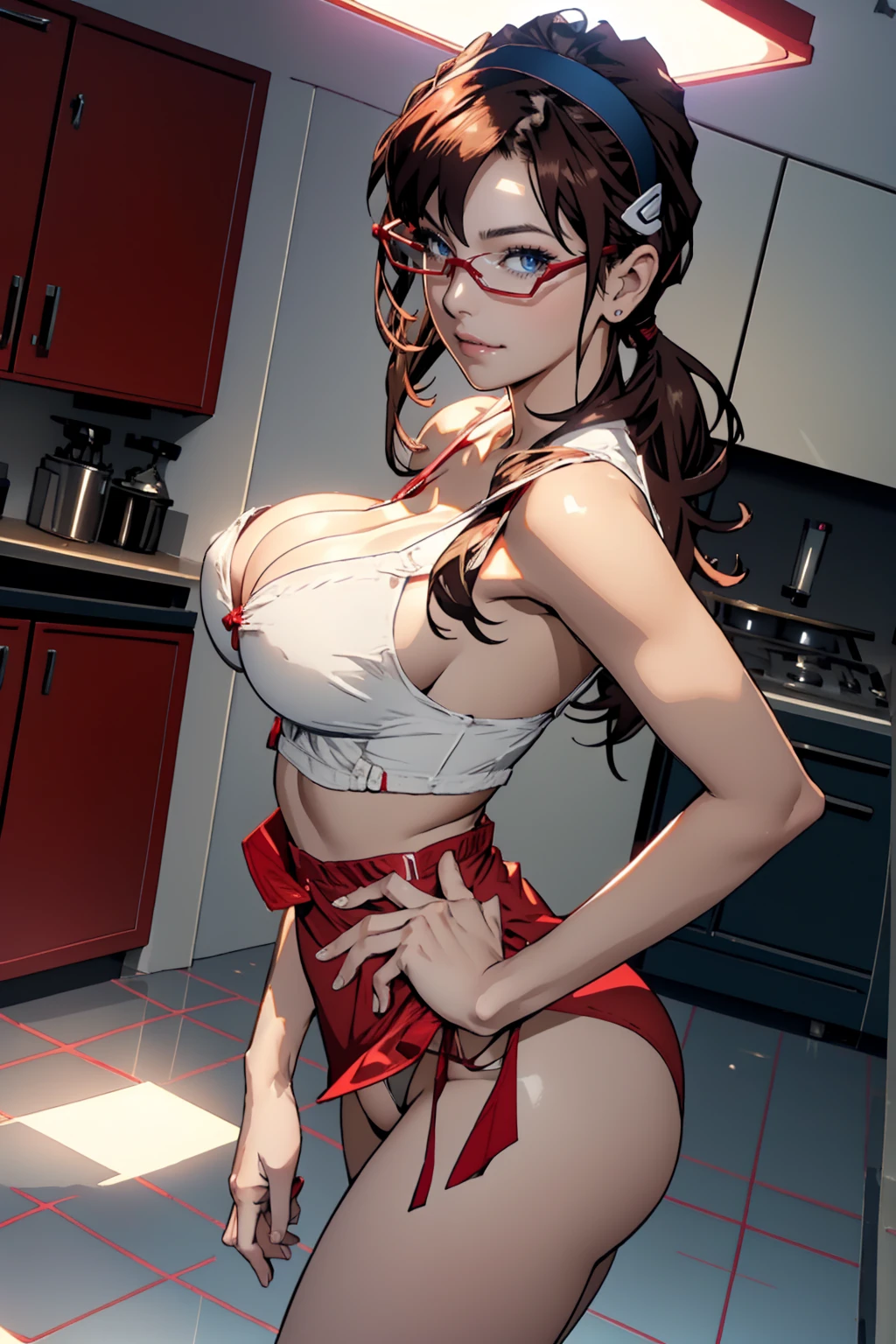 Perfect CG8K, UHD Quality Resolution Wallpapers, Realistic, The most beautiful and uniforms, makinami, Red frame glasses,Wearing a sexy seductive maid outfit, White panties,reasts:1.4reasts:1.3), Cinema Lightvid moonlight eyes, Long and fine eyelashes, White skin, Cleavage, Nice big ass, POV camerrom below, Bend youody, sexy slut seductive pose, Looking back at thdiencn her kitchen, Highest quality, Highest Resolution,masturbation, all fours, from behind, from below, foes, focus on panties, hand on pussy,,
