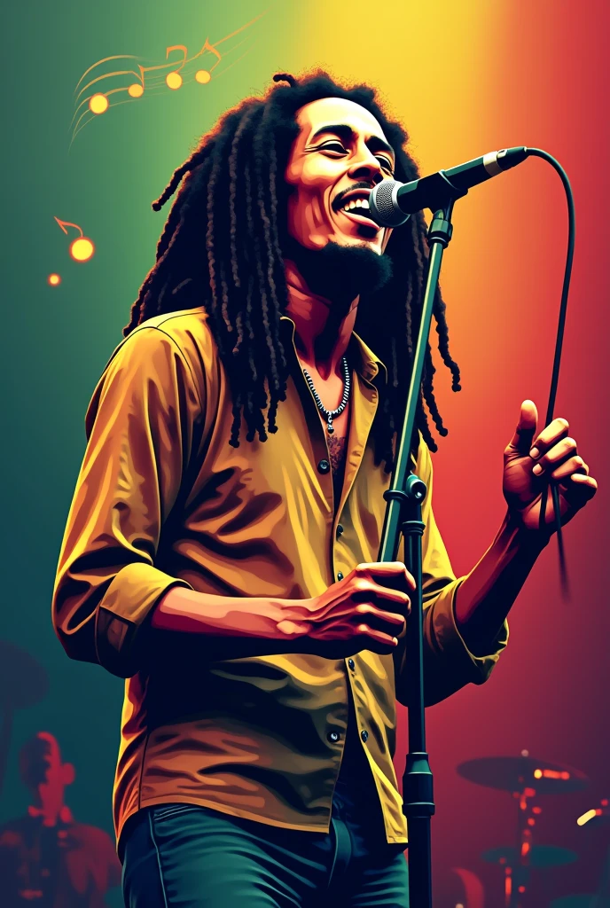 Vectorized image 2D of Bob Marley singing with microphone