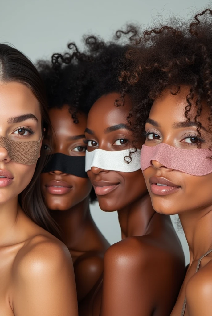 Aesthetic and creative Banner of four real models with applied different face masks like coffee,charcoal,rose,rice mask