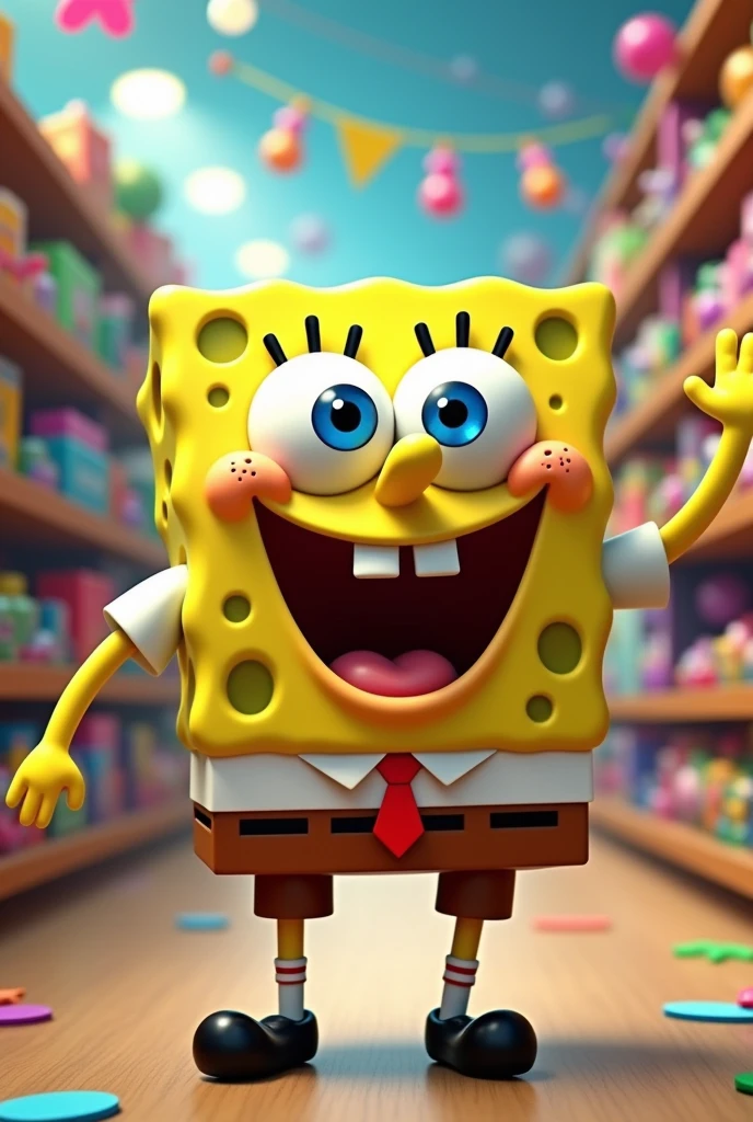 spongebob on the cover of the toy store movie