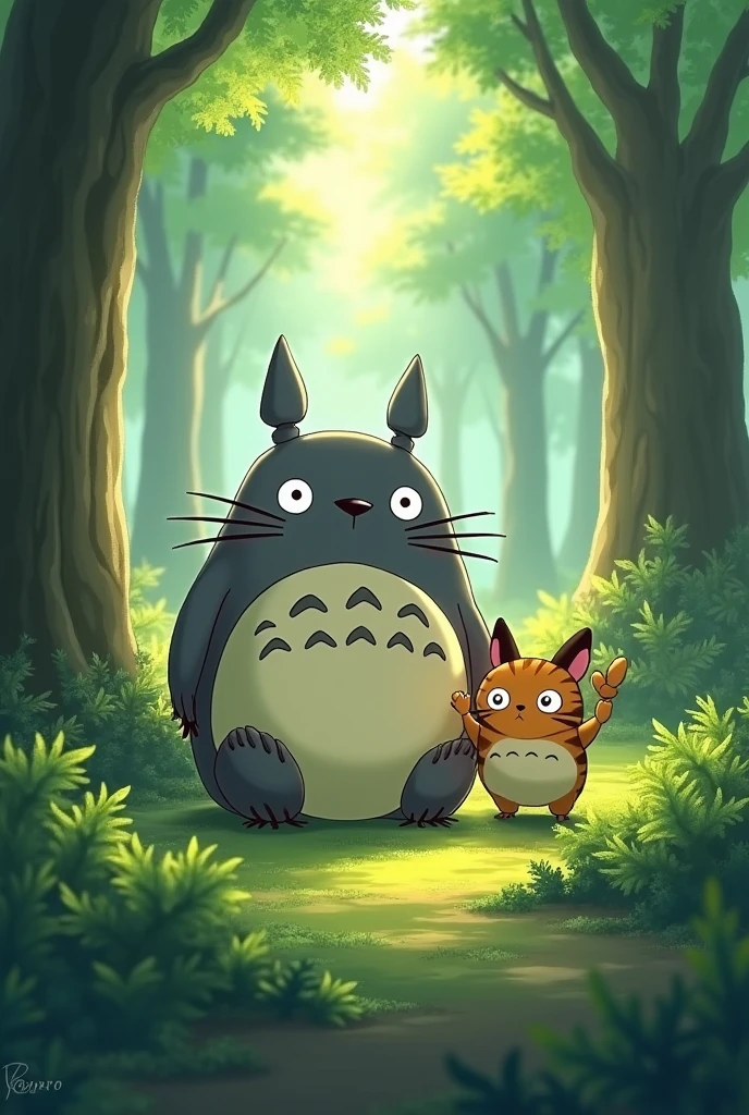 Please draw my neighbor Totoro and the Catbus。