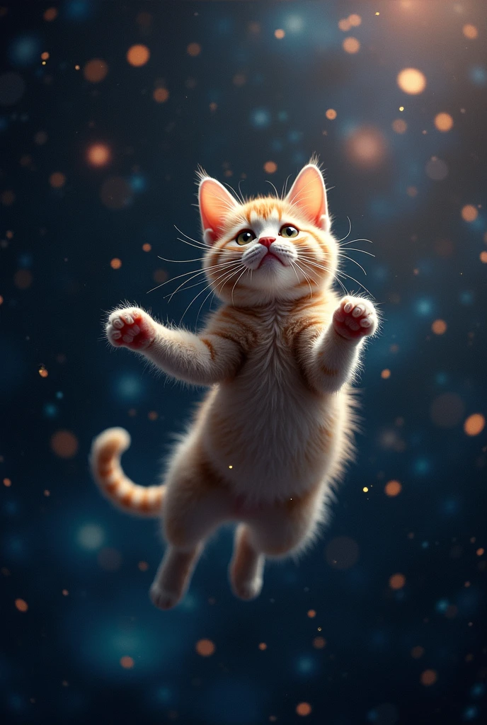 Cat floating in the space
