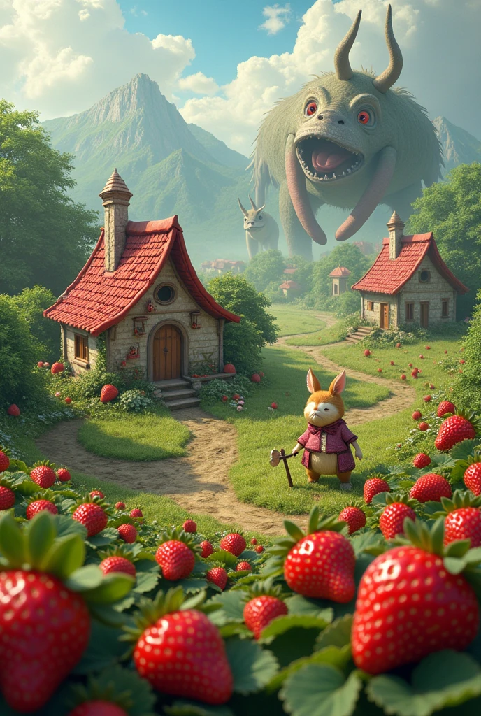 Strawberry village being attacked by not so big beasts and with more strawberries