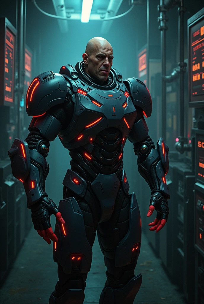 Man in a power armor getting brainwashed