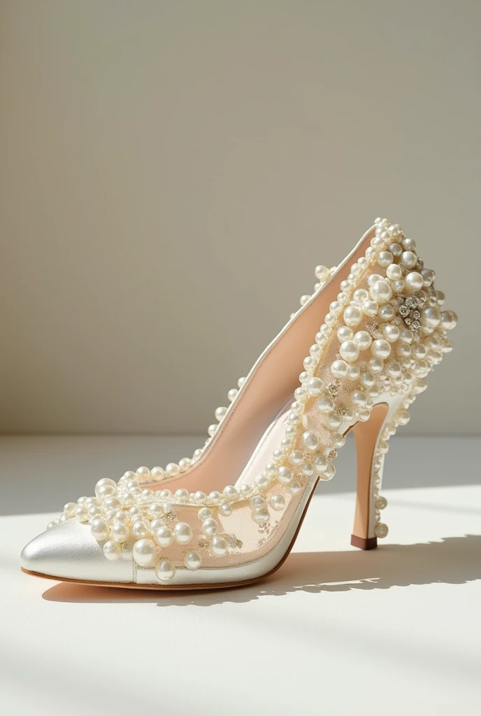 Scarpin shoe working in pearls and fabric