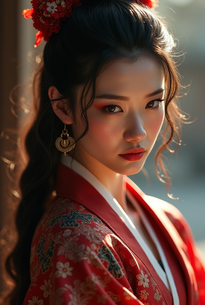 samurai woman, モノトーン カラー fashion、 ((masterpiece, highest quality, Highest image quality, High resolution, photorealistic, Raw photo, 8K)), ((Extremely detailed CG unified 8k wallpaper)), (huge stunning goddess shot, very hot and sexy, jaw-dropping beauty, perfect proportions, beautiful body, slim body beauty:1.4),