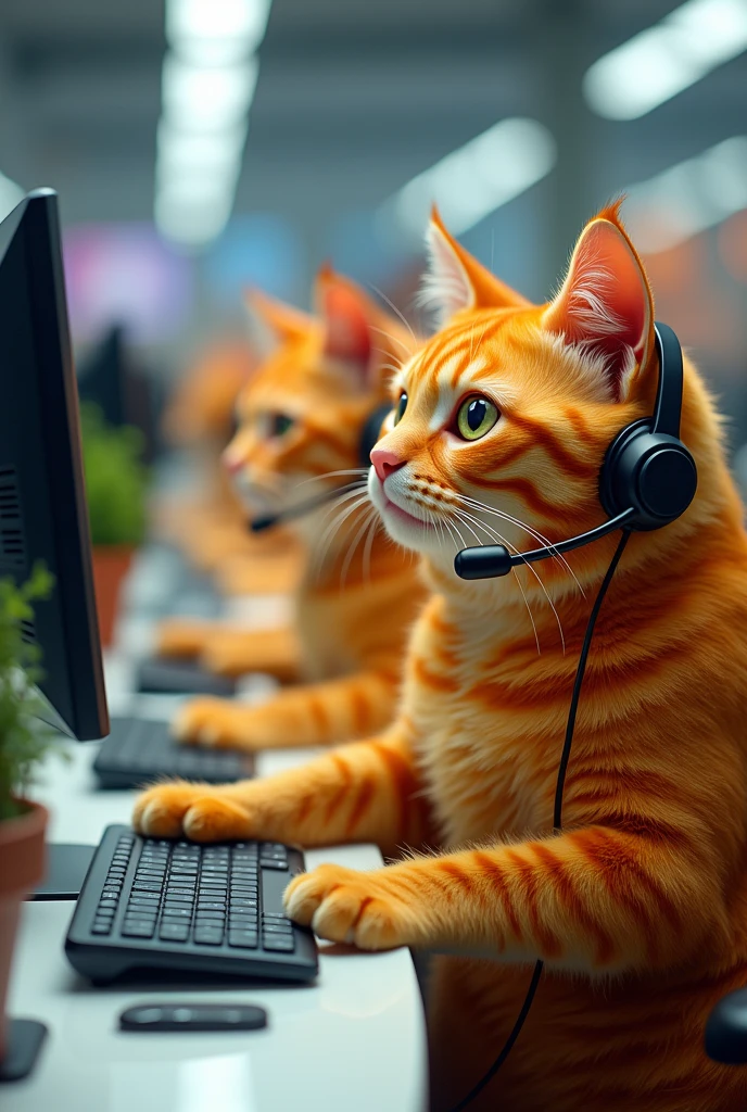 Orange cats working in call center