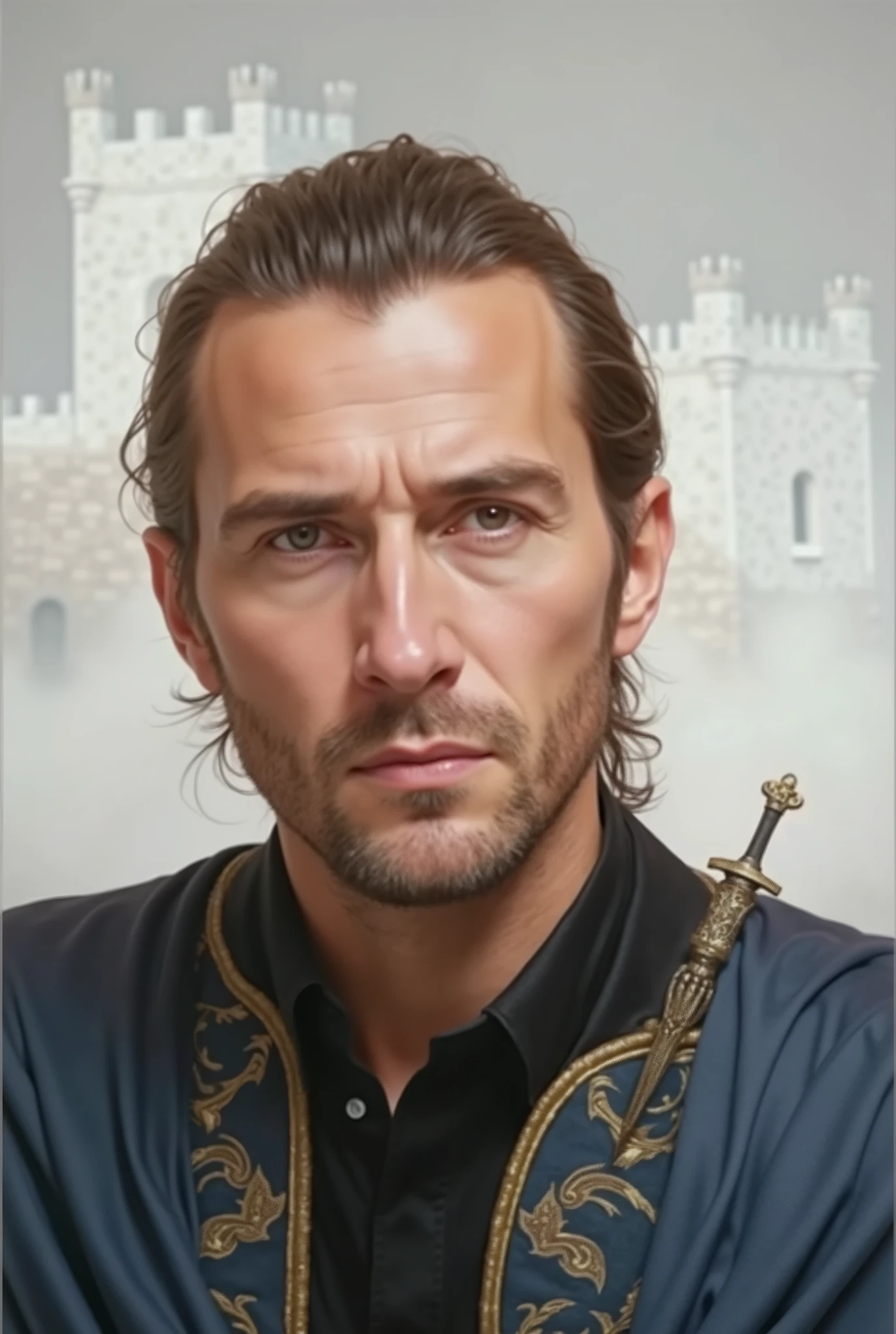 Noble medieval knight. navy blue robes
