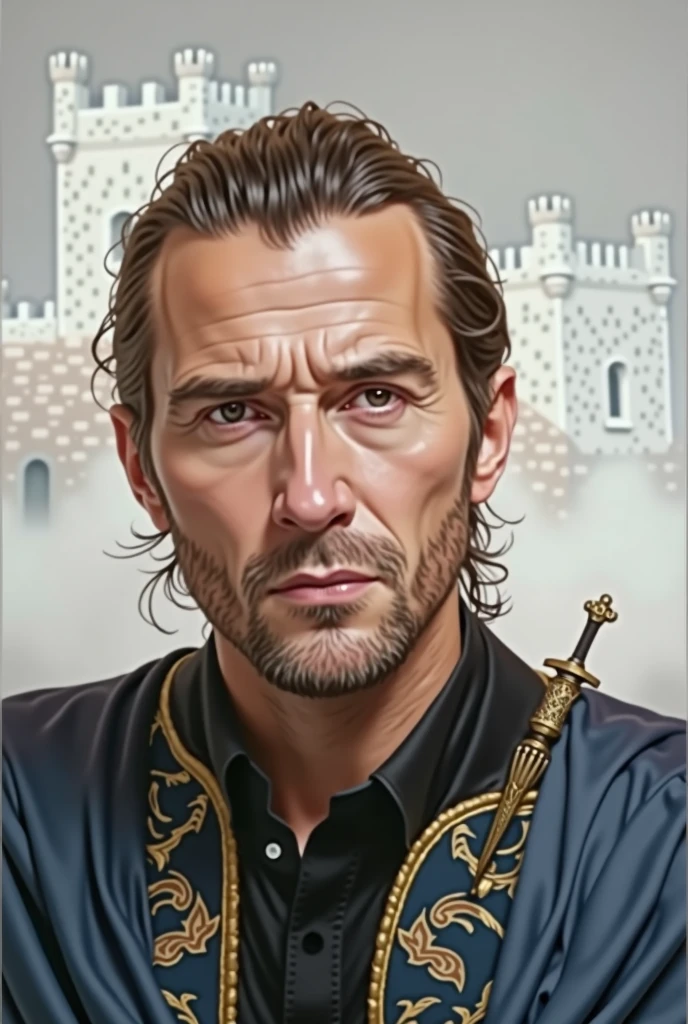 Noble medieval knight. navy blue robes