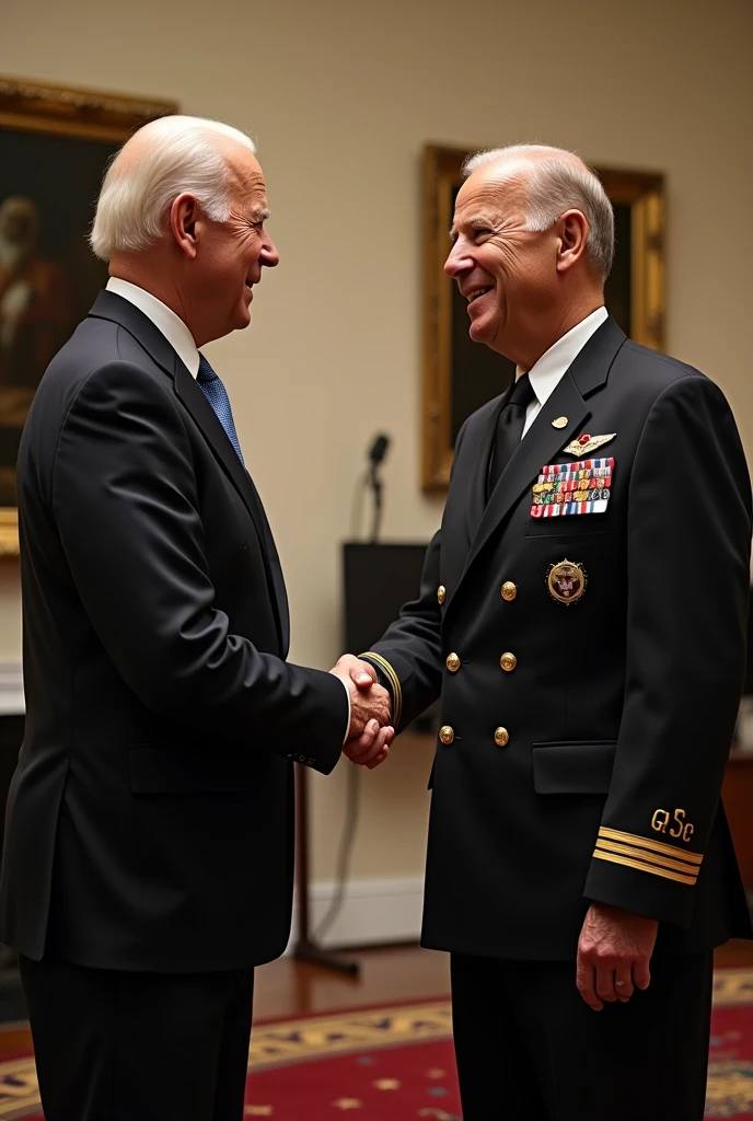 Joe Biden and a US Navy officer shaking hands