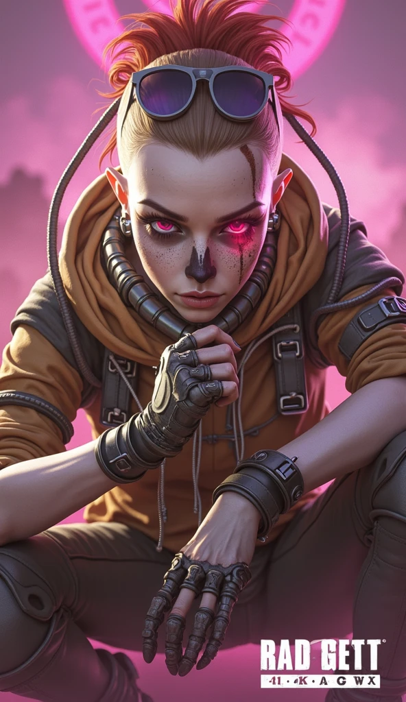A highly detailed and realistic skull girl,( Anya. Taylor Joy) cyberpunk character, mad max furiosa, one hand robot, cyborg arm, orange hair, dramatic metal heavy rock theme, best quality, 8k, hyperrealistic, photorealistic, extreme detailed painting, studio lighting, vivid colors, dark moody atmosphere, cinematic, dramatic pose, intricate mechanical details, glowing energy effects, intense gritty textures, seamless integration of organic and inorganic elements. Wearing the used clothes of a wastelander. Background: An apocalyptic wasteland. Dusty and depressing.