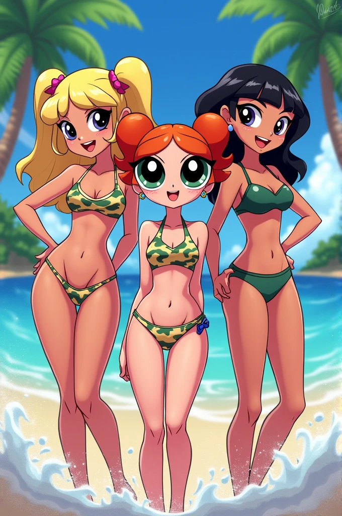 Drawing of the powerpuff girls in bikini