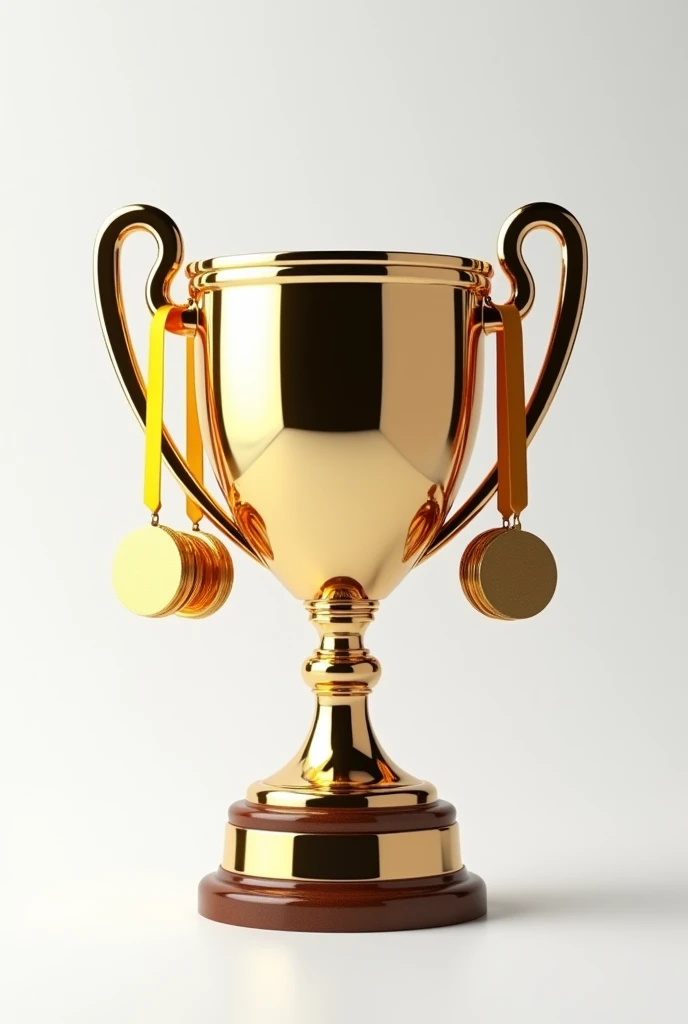 On a white background a beautiful sports cup with medals