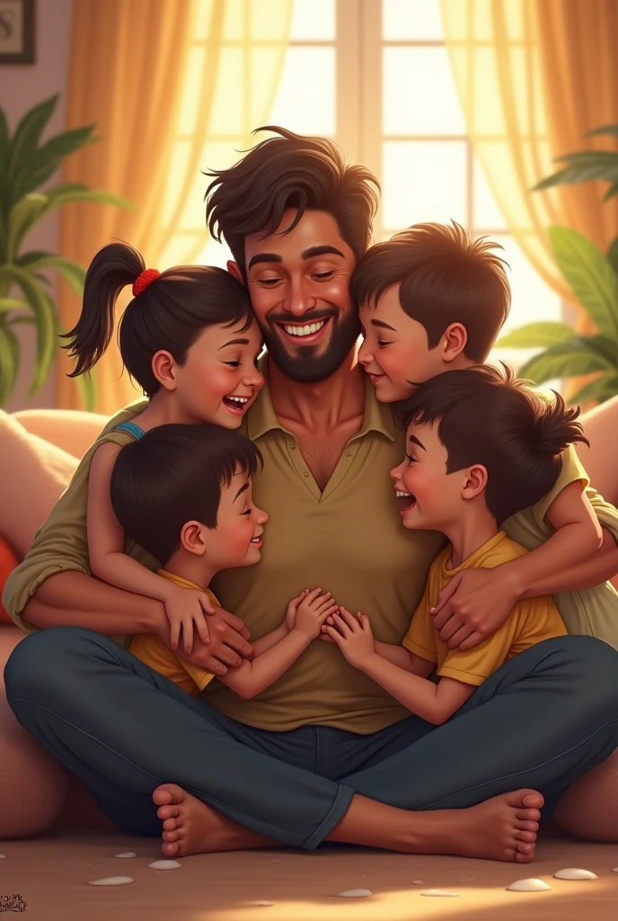 Children surround father