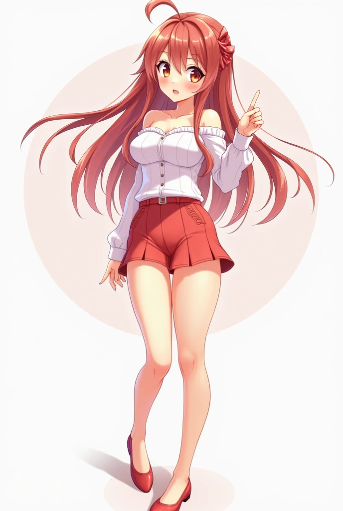 Generates an anime girl showing her legs in flat shoes with a super short skirt and no panties