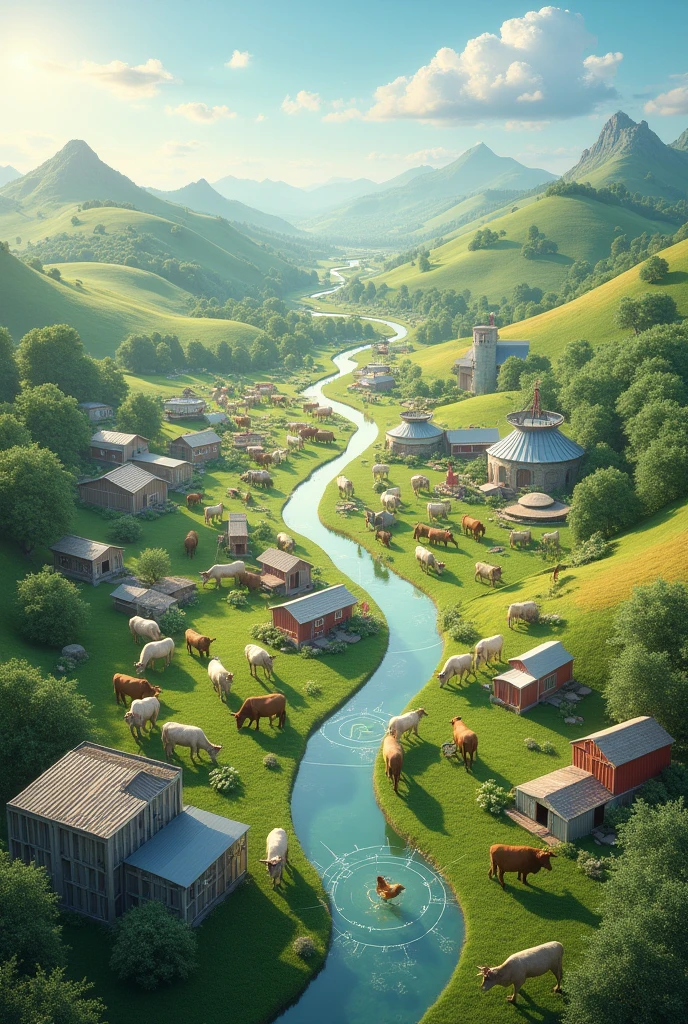 All in one image, realistic and pretty:
Livestock Industries Services Technology