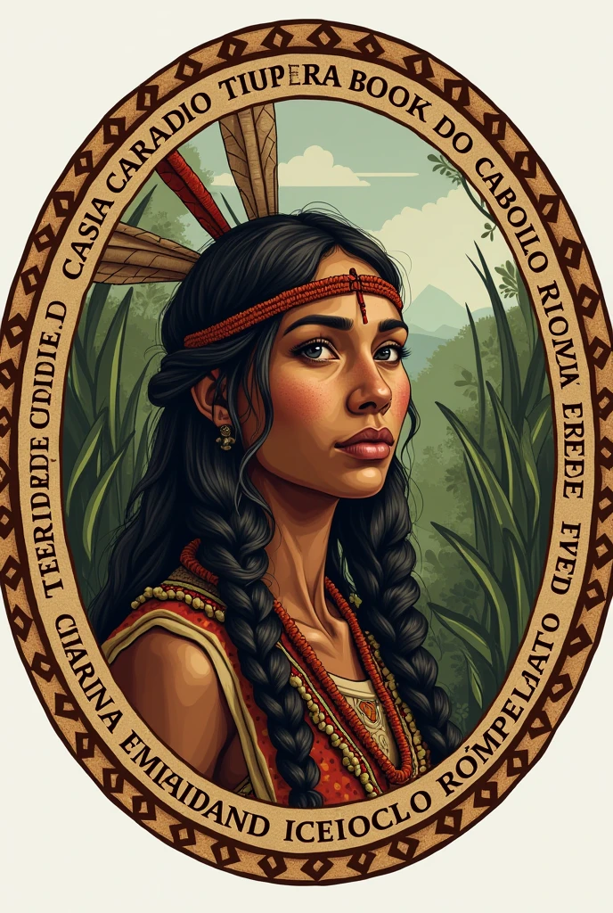 Create a round logo with the theme Terreiro Casa Charidade do Caboclo Rompe Mato That has the photo of a Tupi Guarani Indian and that has the name Terreiro Casa Charidade do Caboclo Rompe Mato