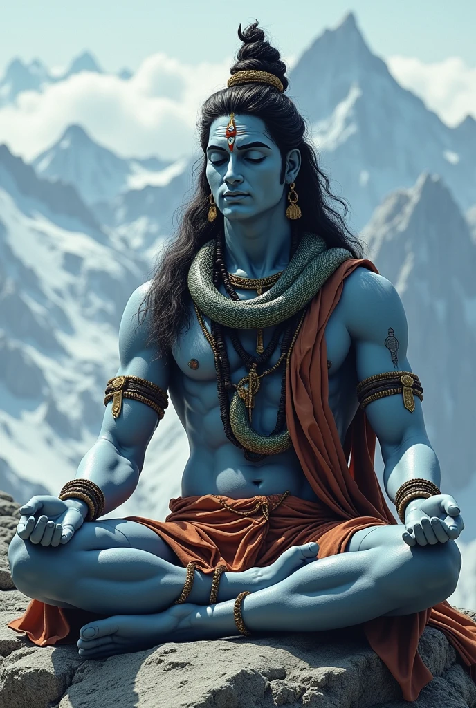 (photorealism:1.2), god shivji on Mount kailasha in meditation with his traditional snake wearing in his neck
Make snake more realistic