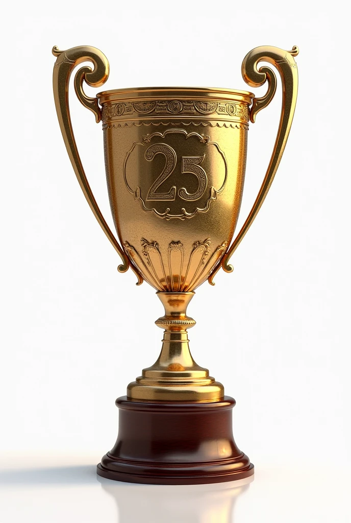 On a white background a beautiful sports cup with 5 medals