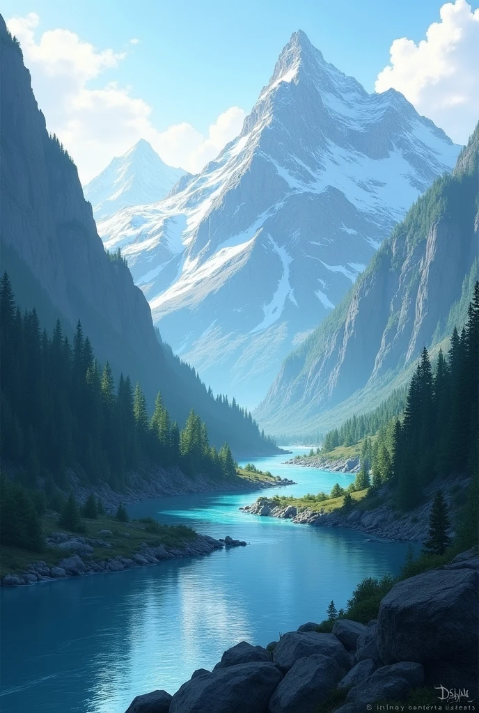 A river with mountains