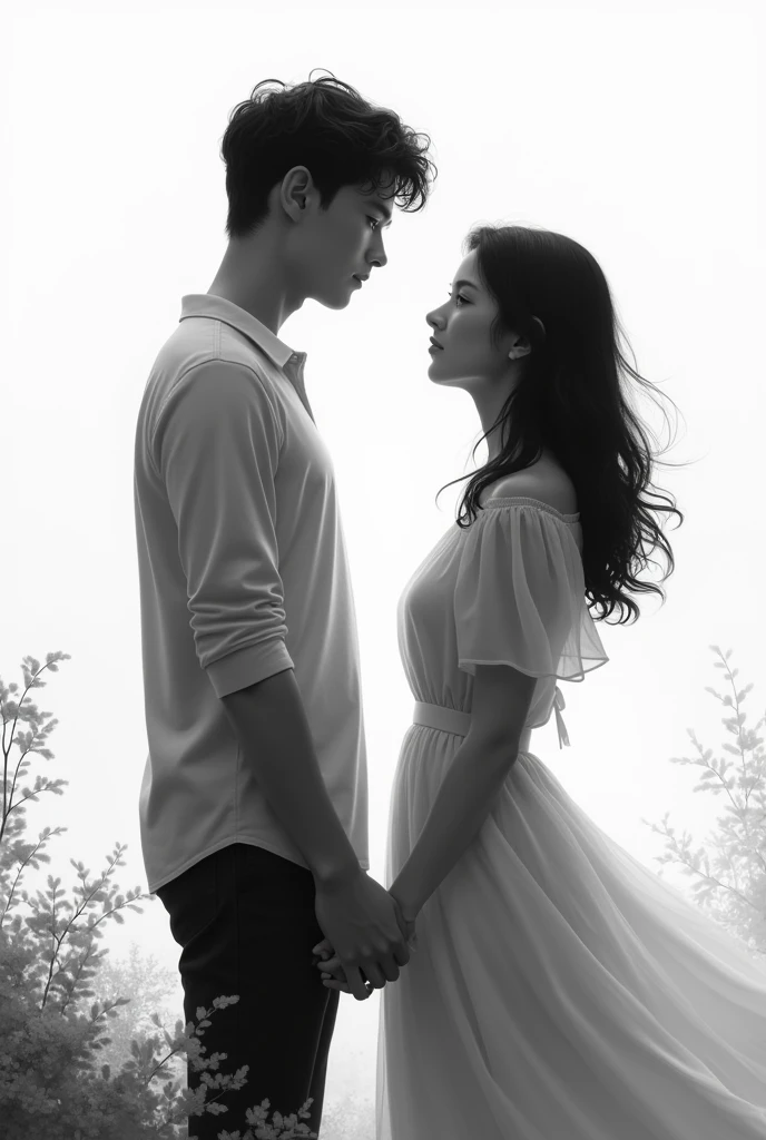 Lovers、Walking hand in hand、Monochrome
