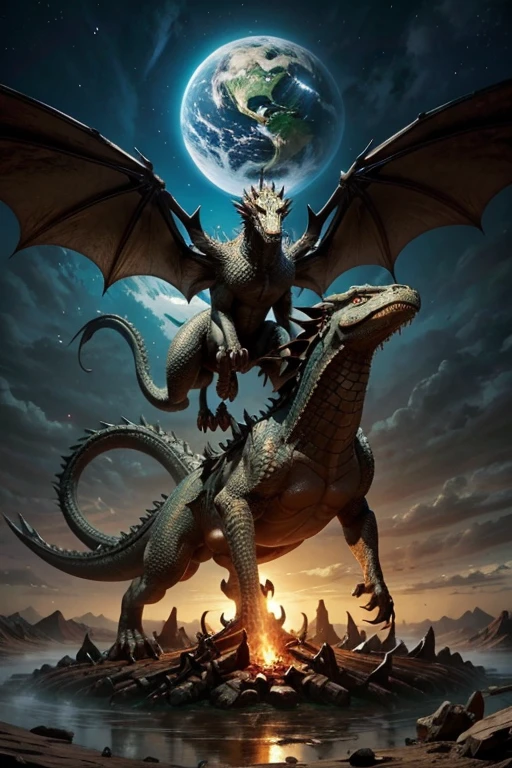 Dragon and big birt fight within the cloud,the fight with the bright light as a power